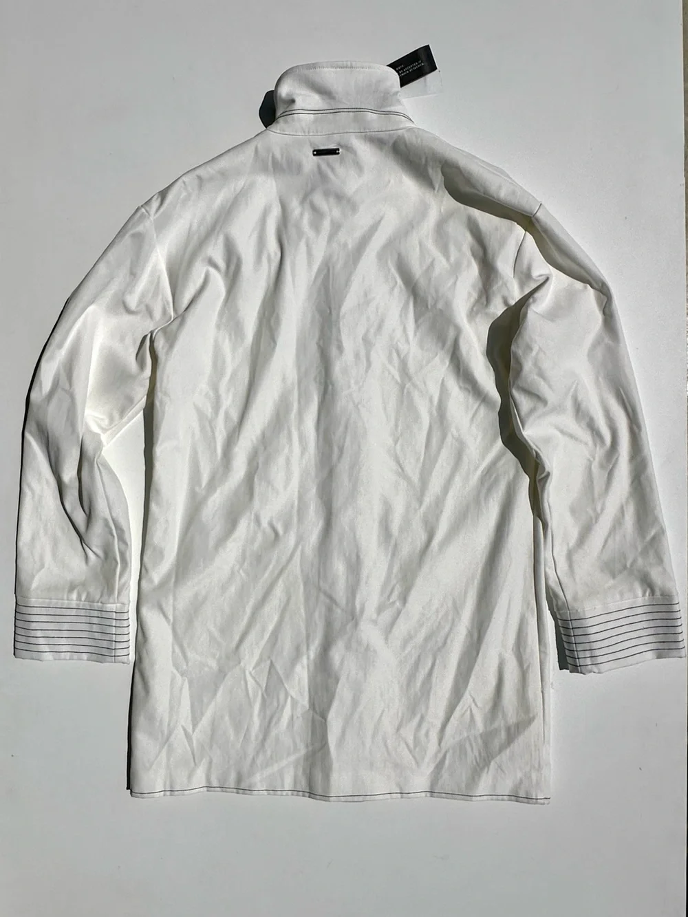 NWT Maniere De Voir White Long Coated Field Jacket Faux Leather Black Stitching